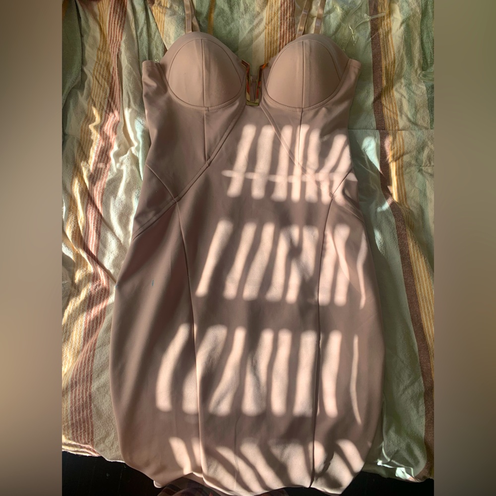 Nude Bodycon Dress with Gold